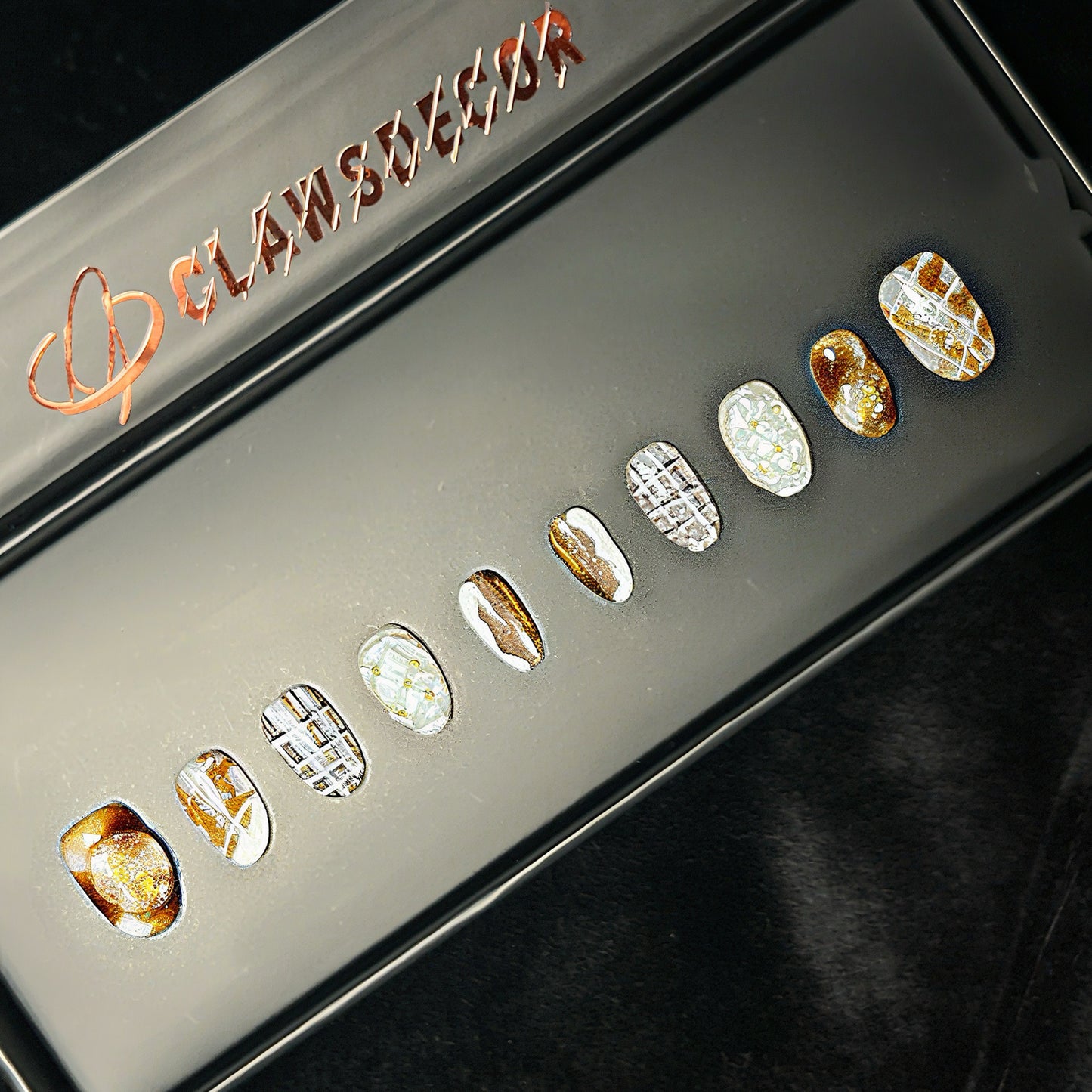 🤎 Caramel Plaid Elegance Press-On Nails | Brown Gold Gel Design | Cozy Fall Nail Art by Clawsdecor