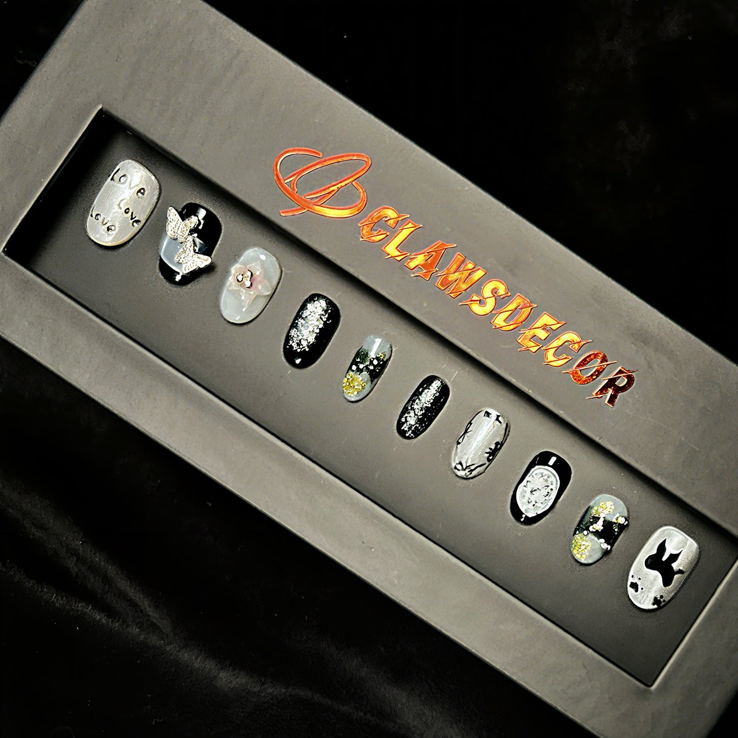 🖤 Love Noir Press-On Nails | Black & Silver Butterfly Nail Set | Gothic Chic Nail Art by Clawsdecor