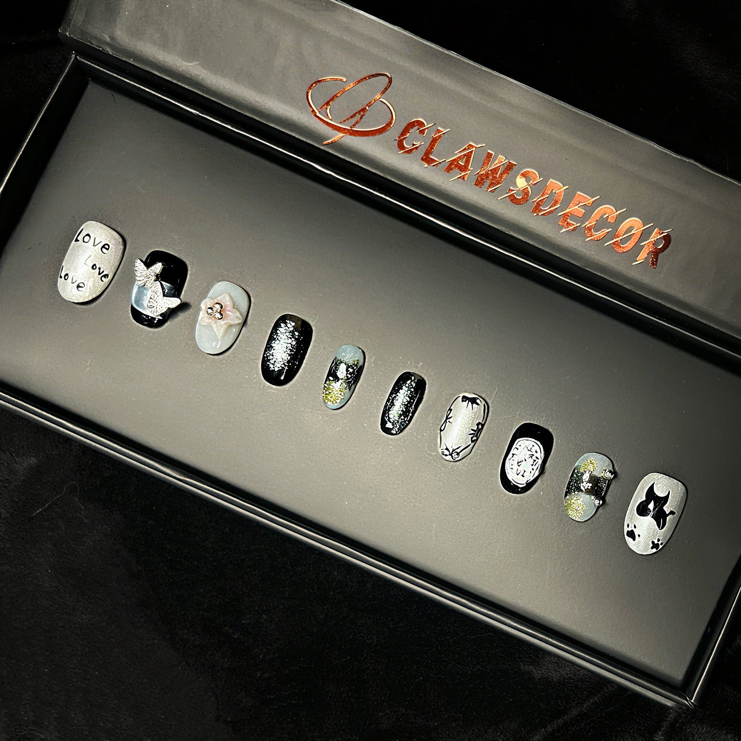 🖤 Love Noir Press-On Nails | Black & Silver Butterfly Nail Set | Gothic Chic Nail Art by Clawsdecor