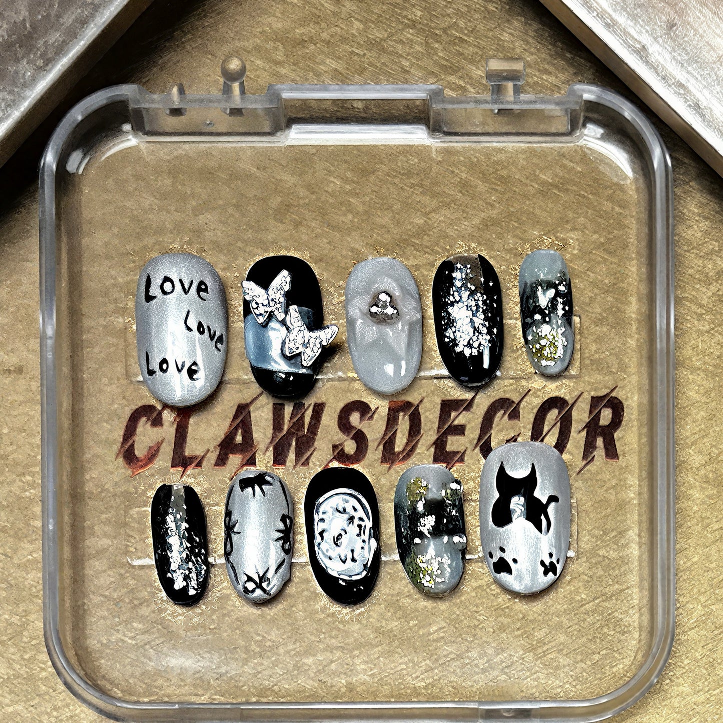 🖤 Love Noir Press-On Nails | Black & Silver Butterfly Nail Set | Gothic Chic Nail Art by Clawsdecor