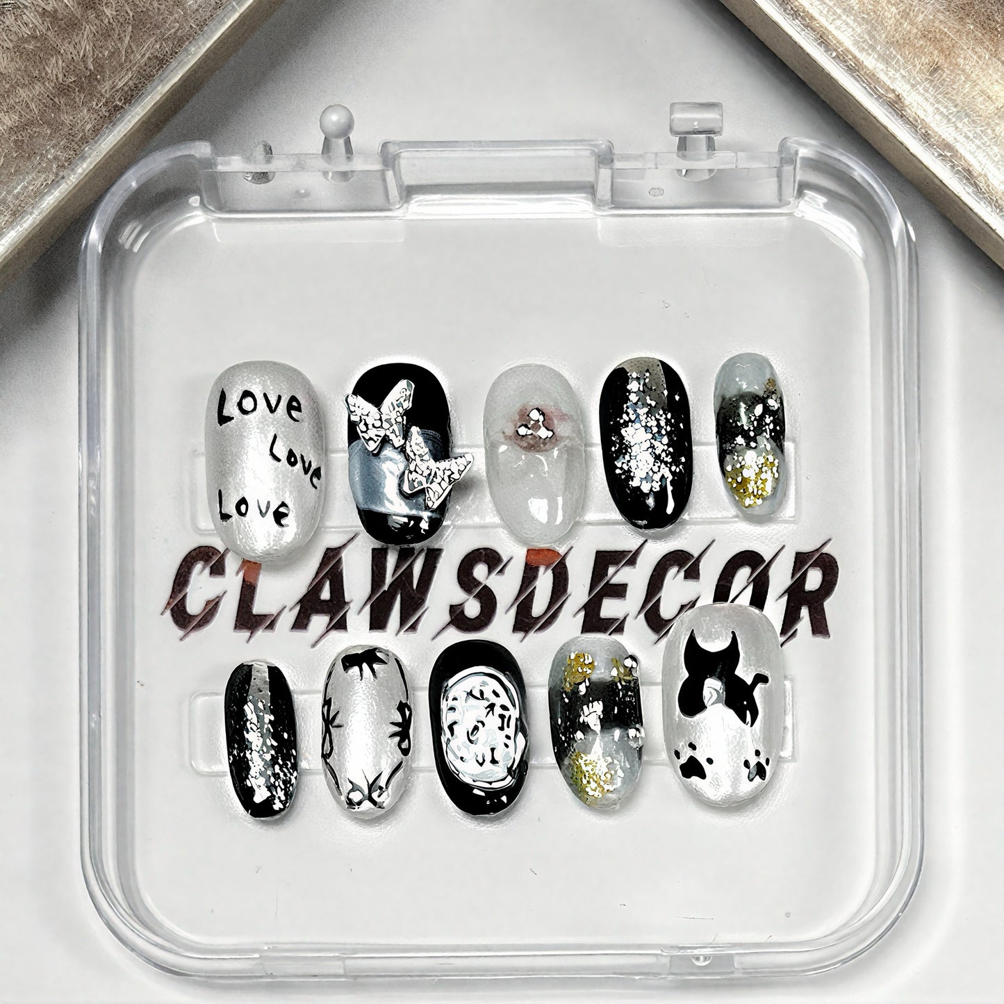 🖤 Love Noir Press-On Nails | Black & Silver Butterfly Nail Set | Gothic Chic Nail Art by Clawsdecor