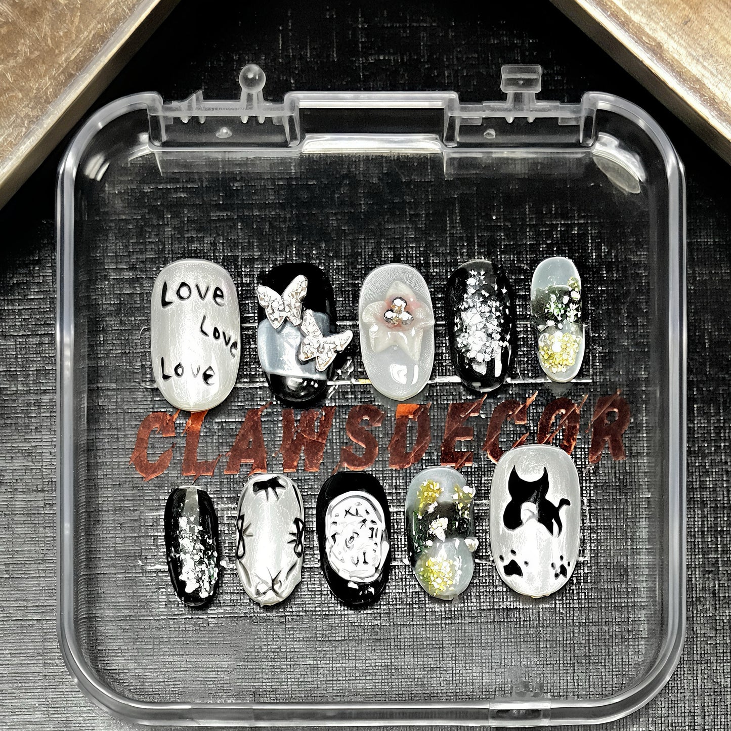 🖤 Love Noir Press-On Nails | Black & Silver Butterfly Nail Set | Gothic Chic Nail Art by Clawsdecor