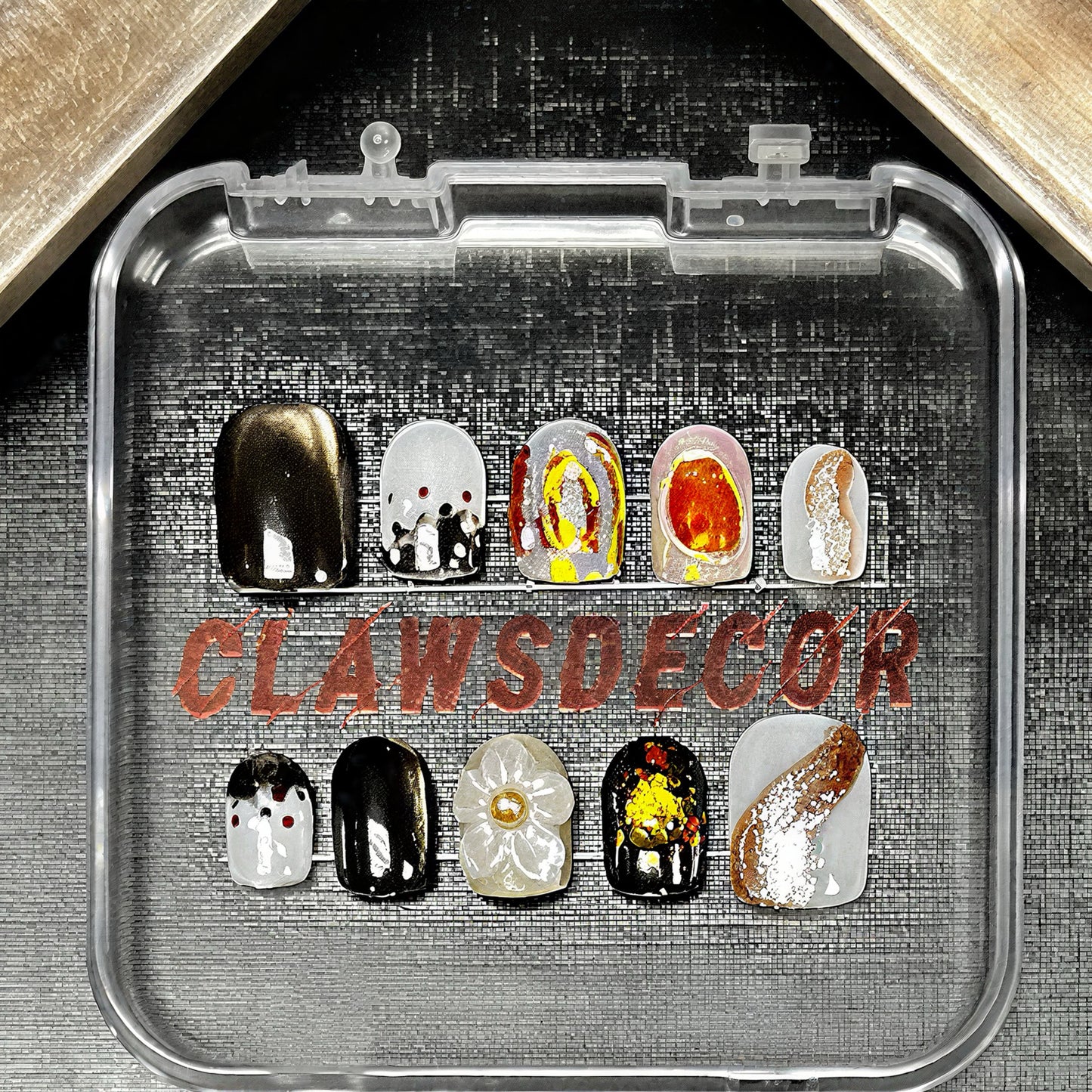 🖤 Molten Ember Press-On Nails | Black, Silver & Amber Gold Foil Set | Modern Abstract Nail Art by Clawsdecor