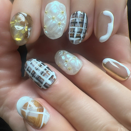 Winter Tweed & Pearl Luxury Press-On Nails