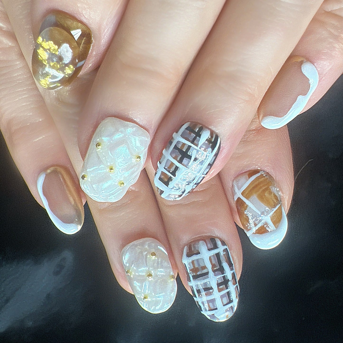 🤎 Caramel Plaid Elegance Press-On Nails | Brown Gold Gel Design | Cozy Fall Nail Art by Clawsdecor