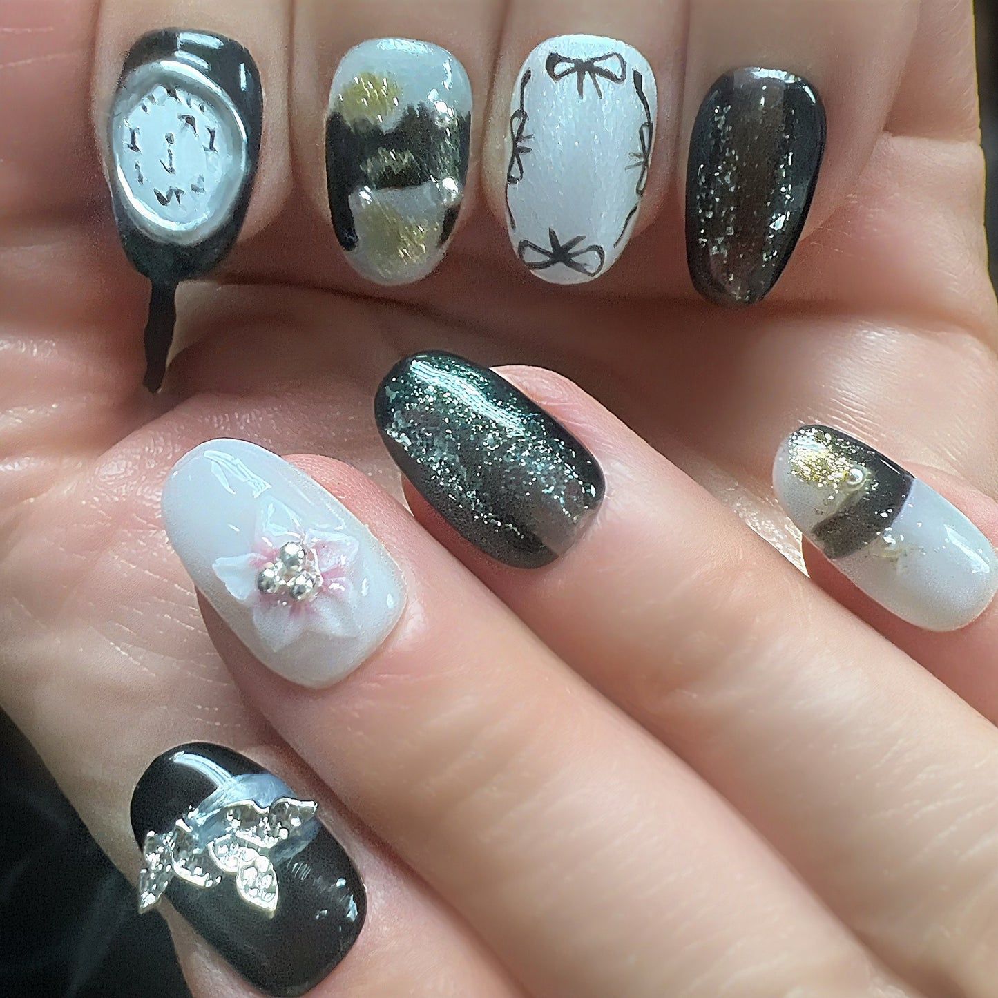 🖤 Love Noir Press-On Nails | Black & Silver Butterfly Nail Set | Gothic Chic Nail Art by Clawsdecor