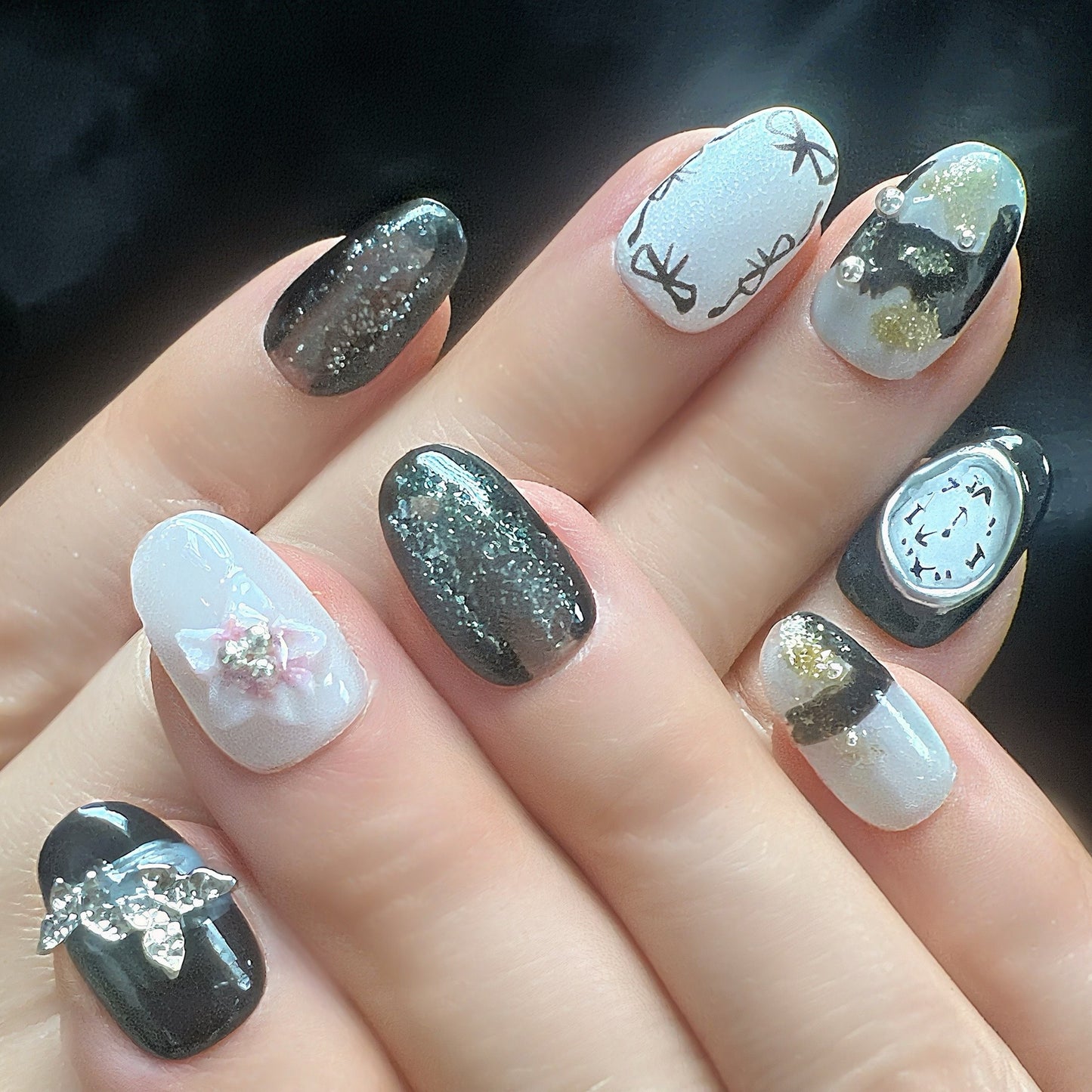 🖤 Love Noir Press-On Nails | Black & Silver Butterfly Nail Set | Gothic Chic Nail Art by Clawsdecor