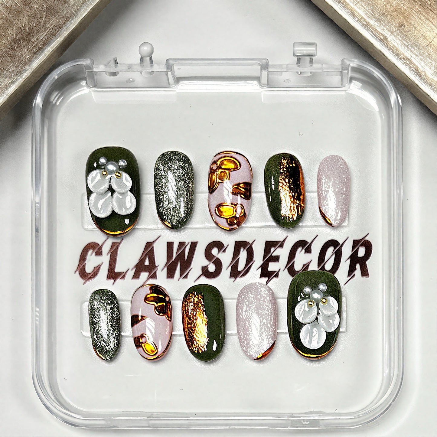 Sage Green Butterfly Press-On Nails – Oval Reusable Nails