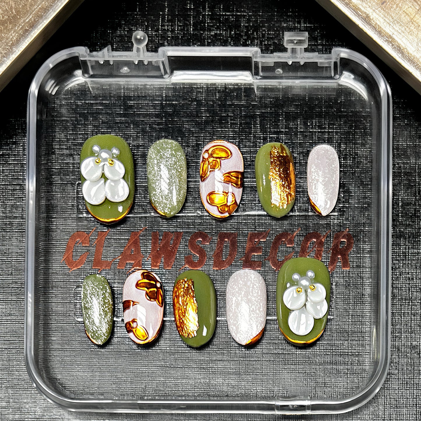 Sage Green Butterfly Press-On Nails – Oval Reusable Nails