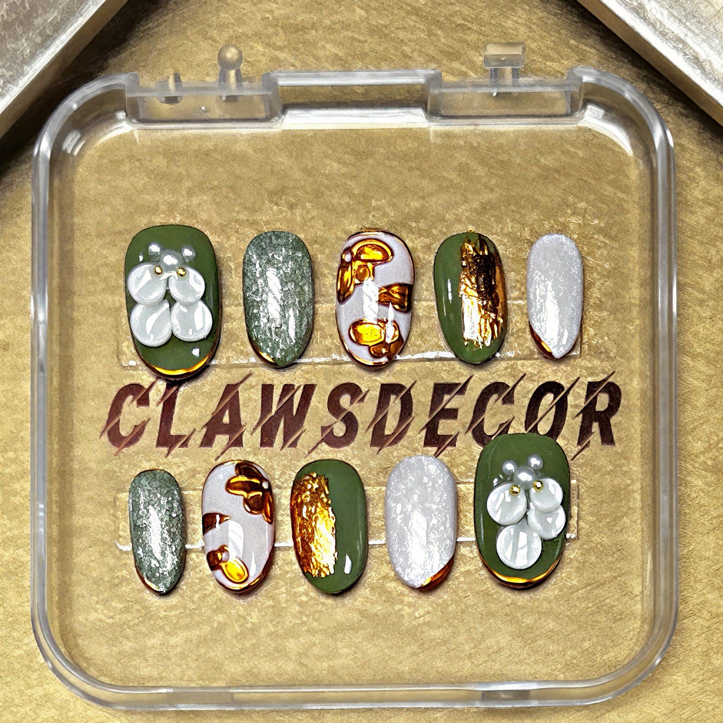 Sage Green Butterfly Press-On Nails – Oval Reusable Nails