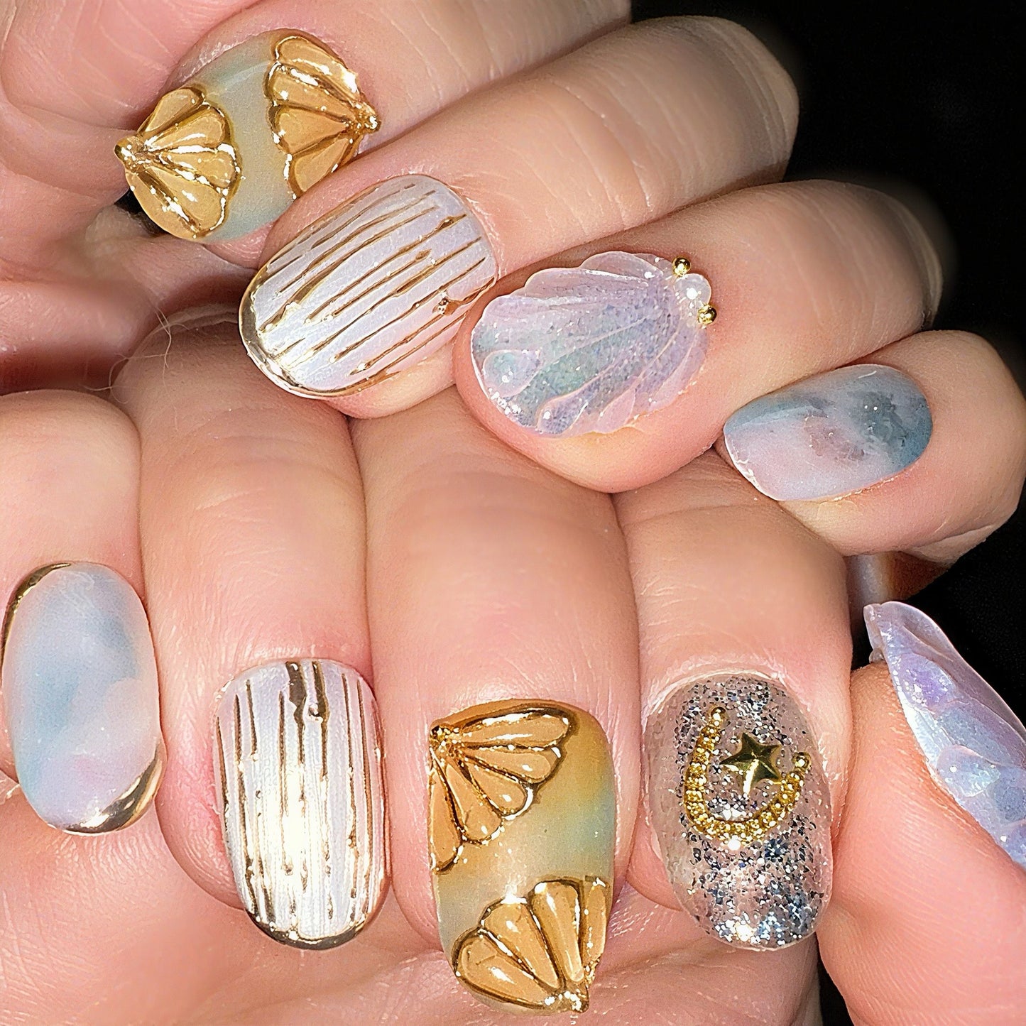 Golden Seashell Coastal Press-On Nails
