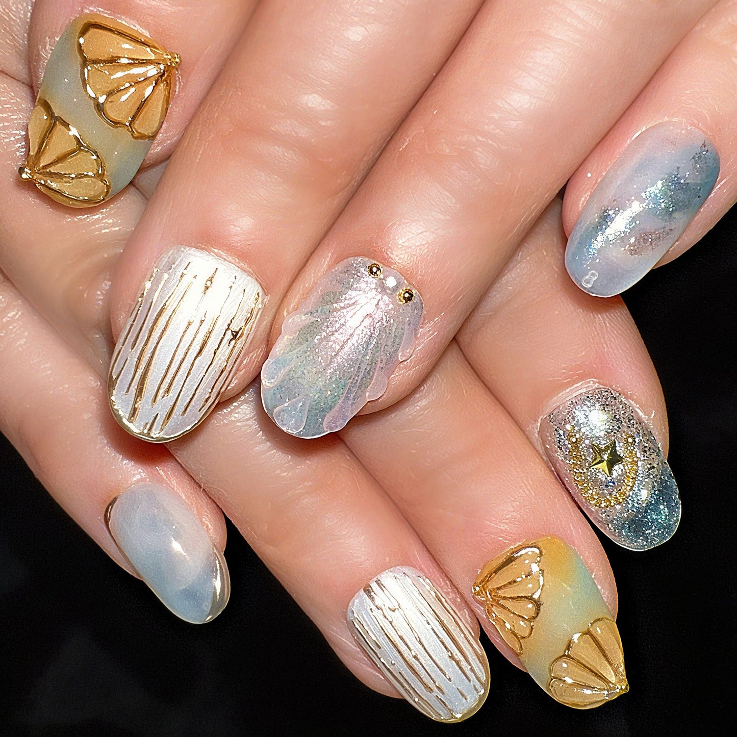 Golden Seashell Coastal Press-On Nails