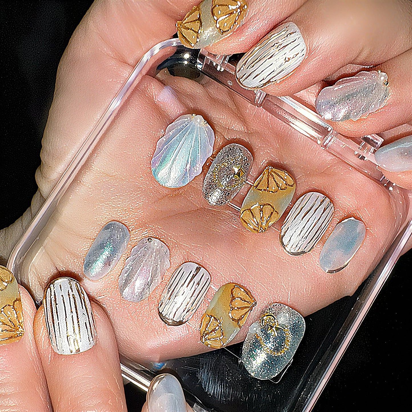 Golden Seashell Coastal Press-On Nails