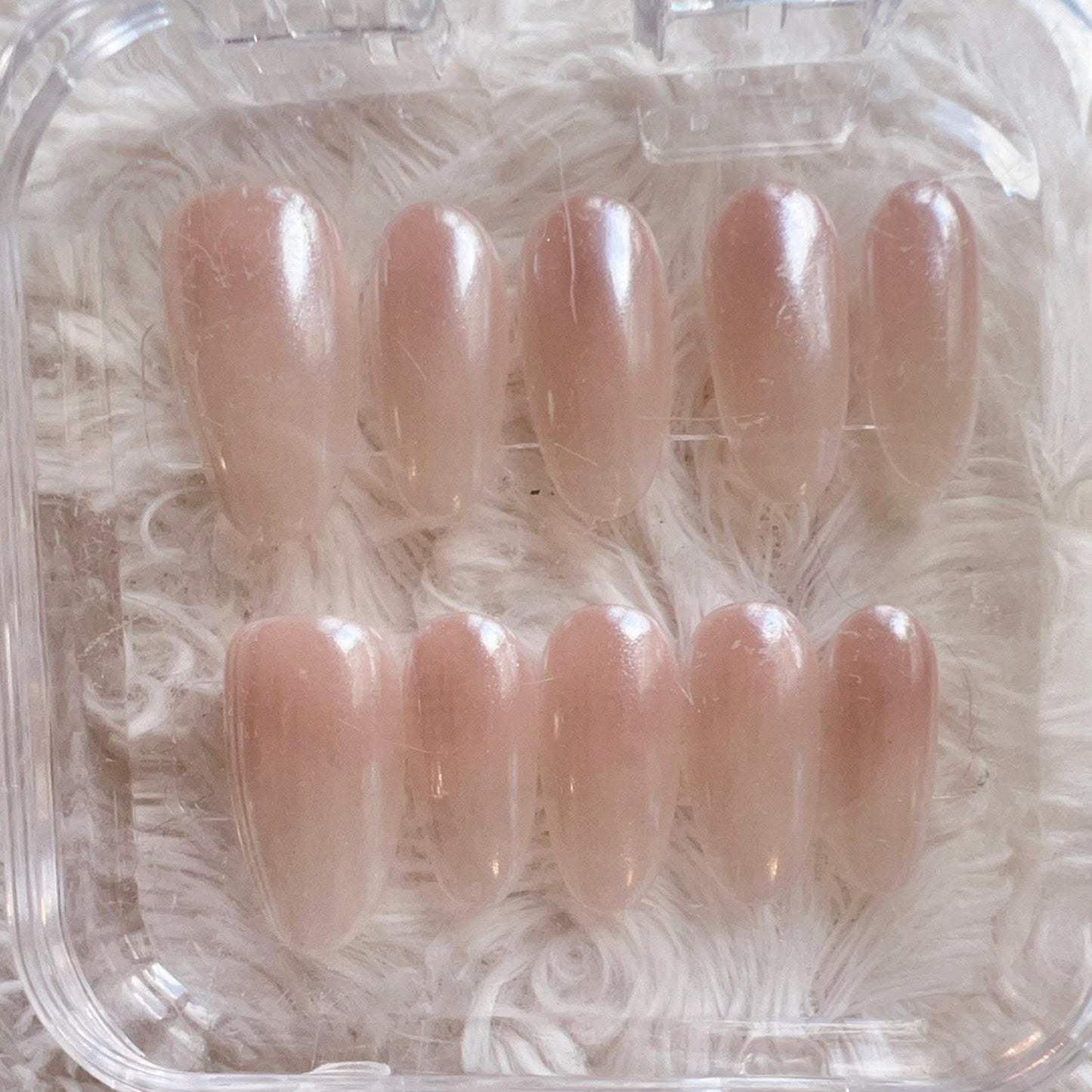 Glazed Pearl Nails – Sheer Milky White Press On Nails with Iridescent Shine glue on artificial faux nails brides professionals elevated vibe