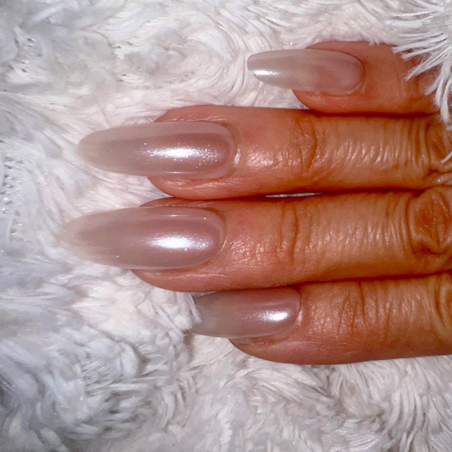 Glazed Pearl Nails – Sheer Milky White Press On Nails with Iridescent Shine glue on artificial faux nails brides professionals elevated vibe