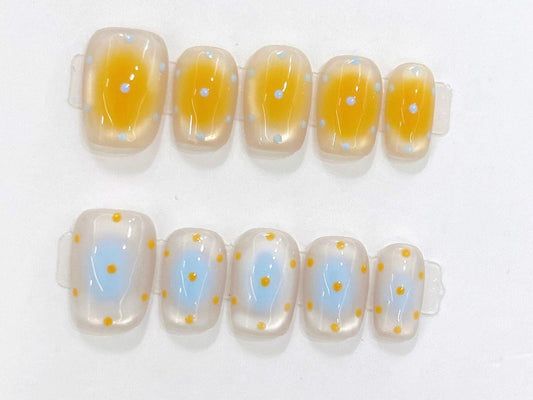 Sunbeam Glow Yellow Jelly Nails Artificial reusable fake glue on faux manicure nails trendy art