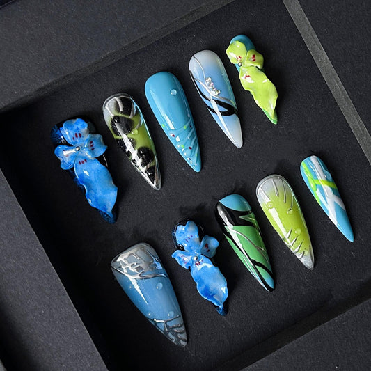 Ocean Bloom Electric Orchid Press On Nails Jungle Orchid Manicure press on artificial glue on faux reusable trendy nail