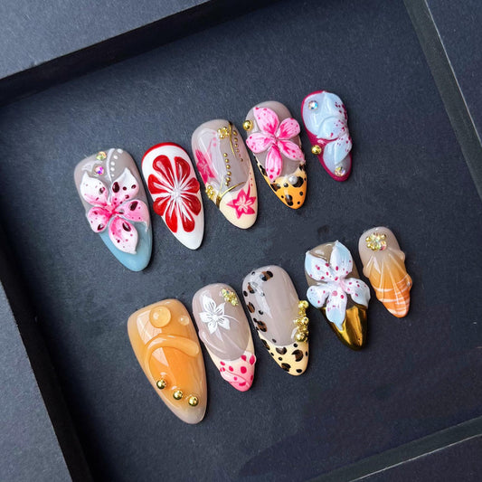 Wild Bloom Safari Press On Nails Manicure press on artificial glue on faux reusable trendy nail