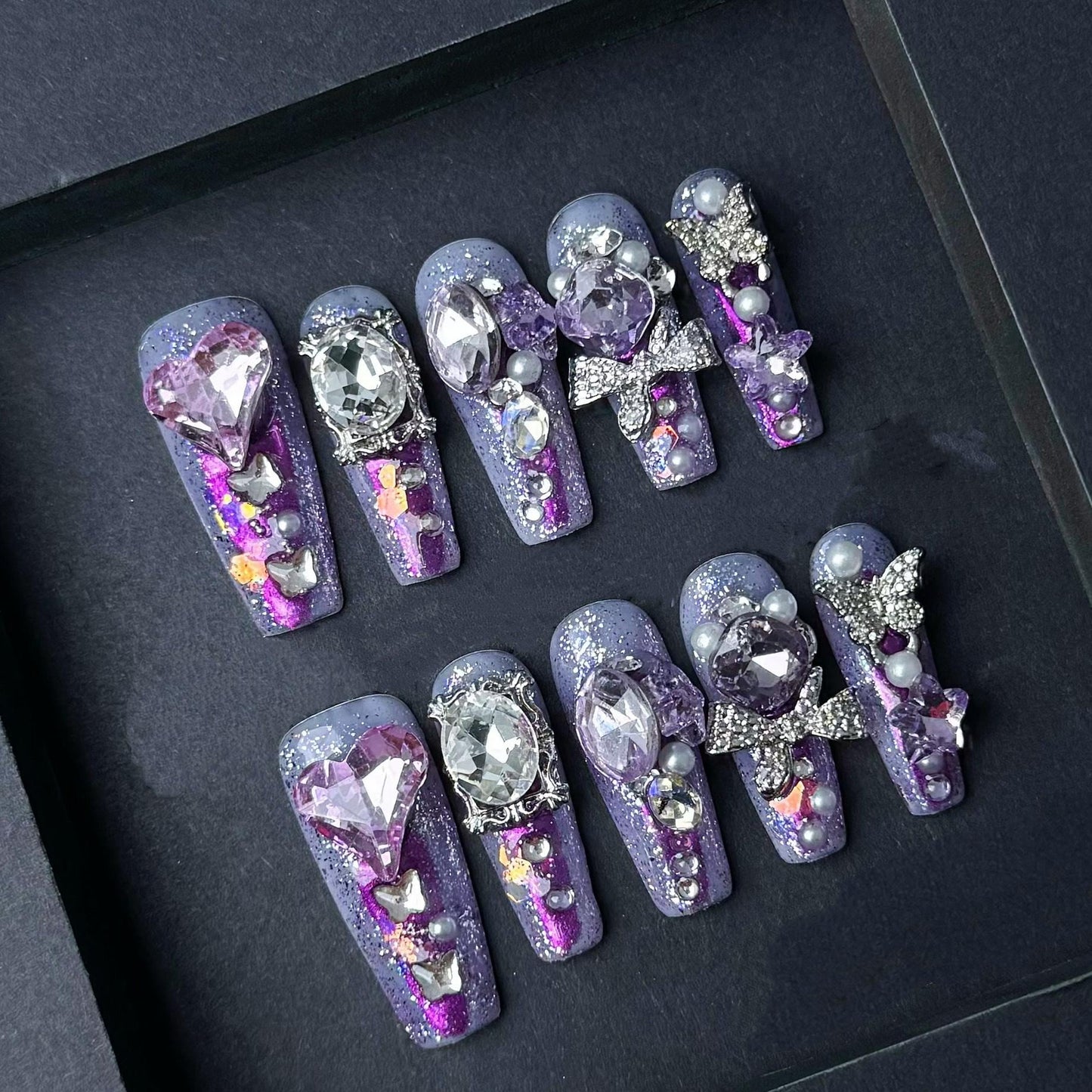 Royal Amethyst Crystal Glam Press On Nails Manicure press on artificial glue on faux reusable trendy nail