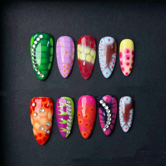 Neon Bug Fantasy Press On Nails Manicure press on artificial glue on faux reusable trendy nail