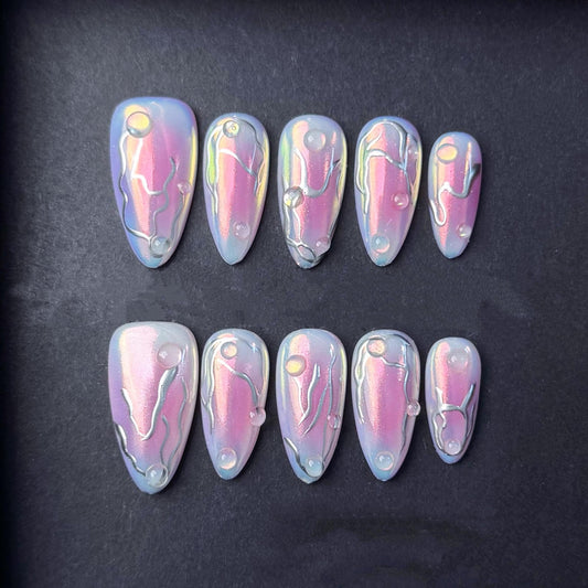 Iridescent Galaxy Drip Press On Nails Manicure press on artificial glue on faux reusable trendy nail