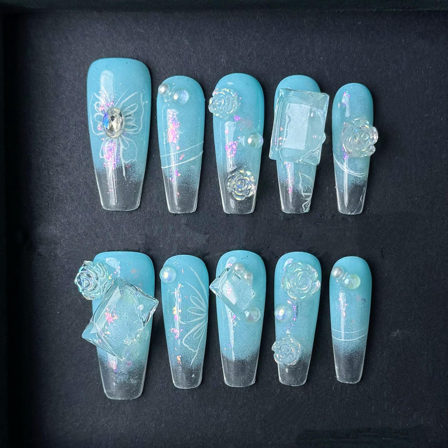 Frozen Crystal Dream Press On Nails Manicure press on artificial glue on faux reusable trendy nail