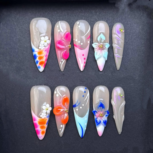 Color Pop Butterfly and Floral Press On Nails Manicure press on artificial glue on faux reusable trendy nail