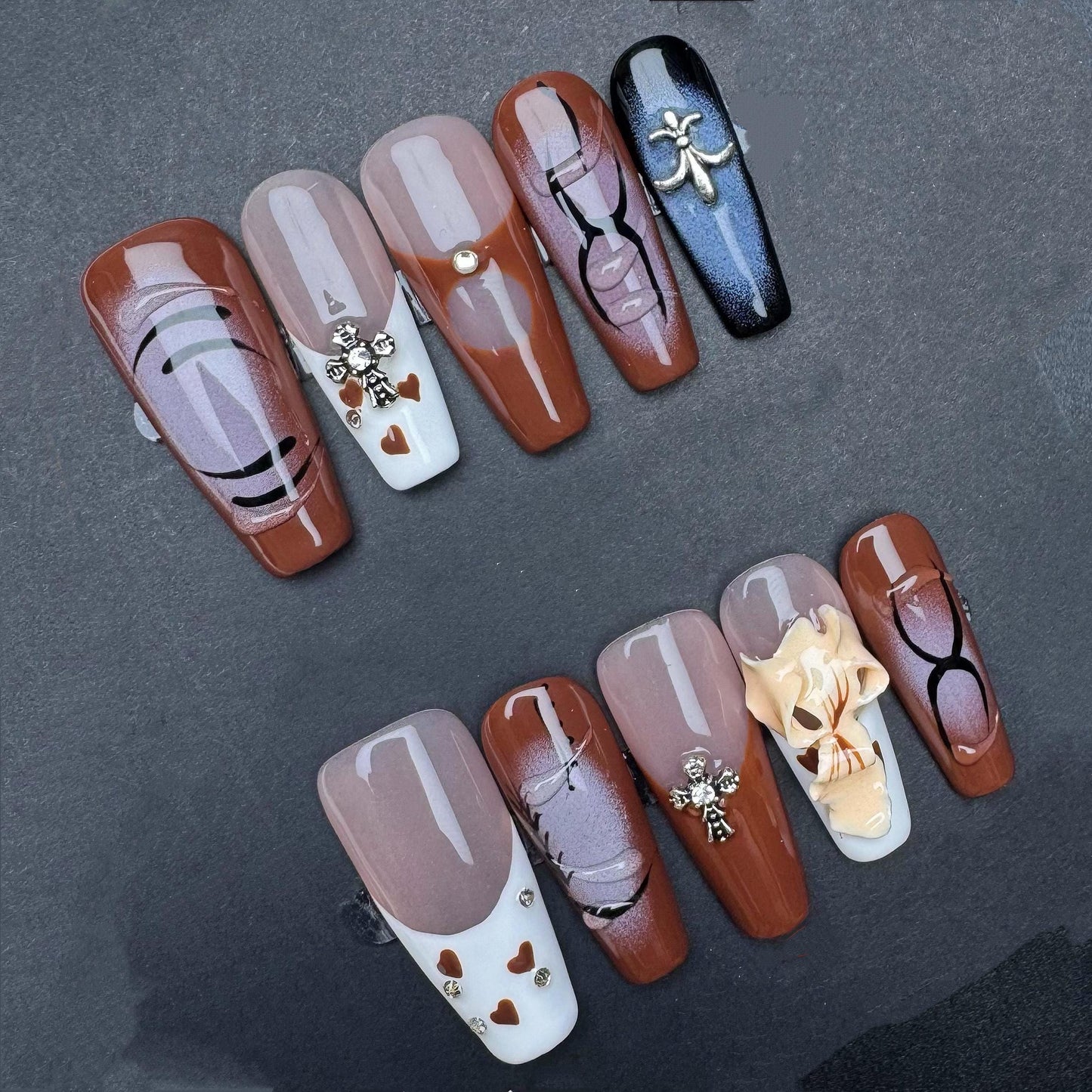 Gothic Romance Cross and Heart Press On Nails Manicure press on artificial glue on faux reusable trendy nail