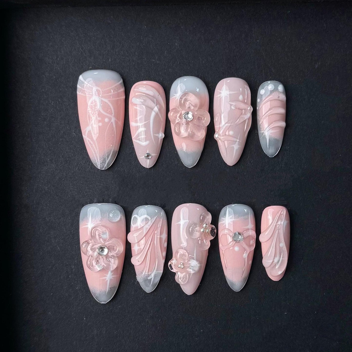 Blush Pink Pearl 3D Floral Press On Nails Manicure press on artificial glue on faux reusable trendy nail