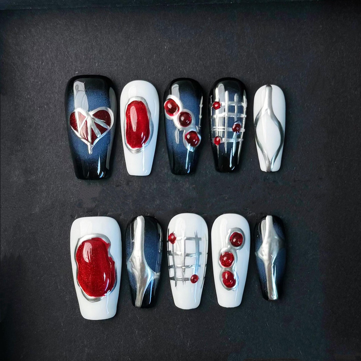 Cyber Heart Grid Press On Nails faux artificial glue on nails