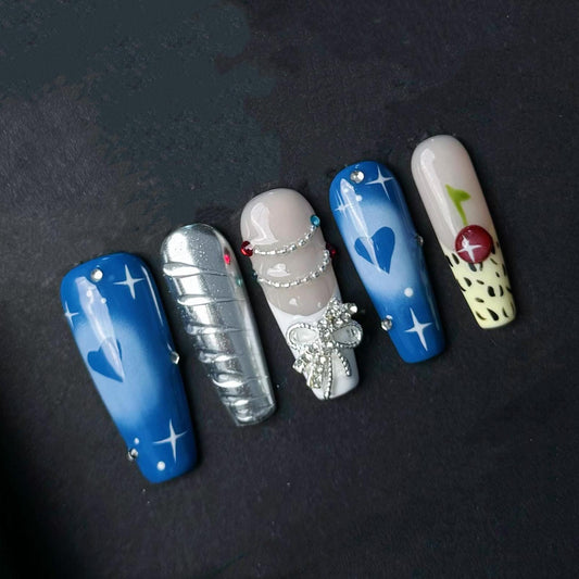 Chrome Cherry Glam Press On Nails Artificial reusable fake glue on faux manicure nails trendy art