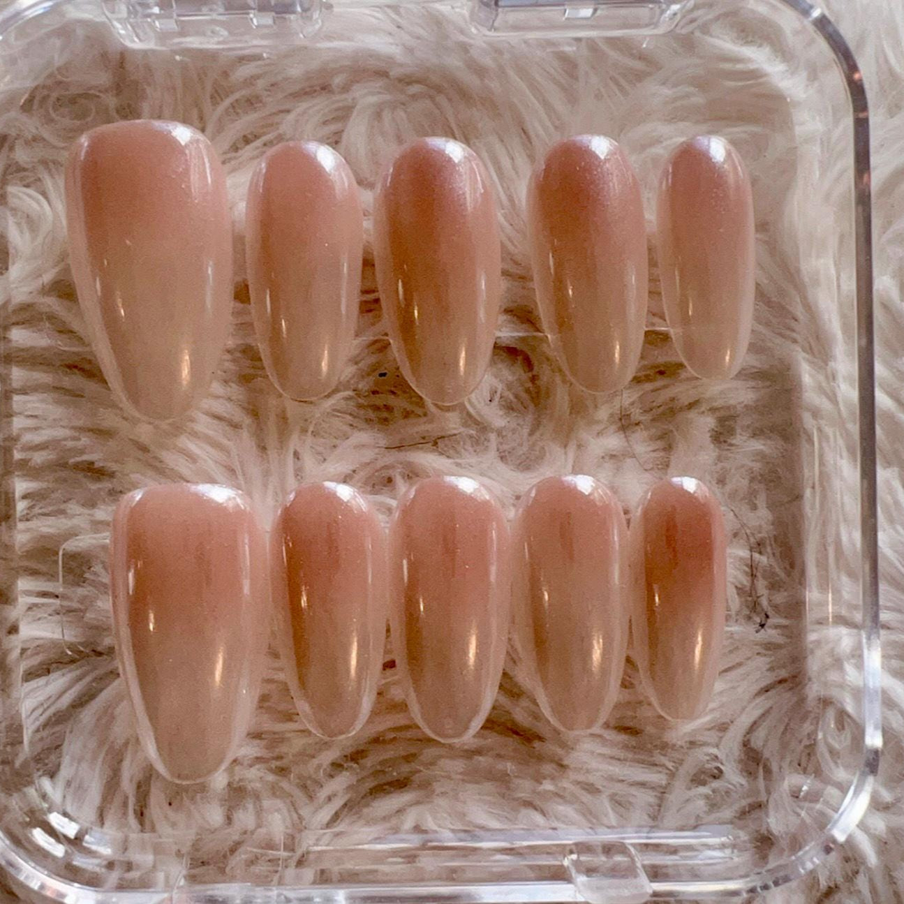 Glazed Pearl Nails – Sheer Milky White Press On Nails with Iridescent Shine glue on artificial faux nails brides professionals elevated vibe