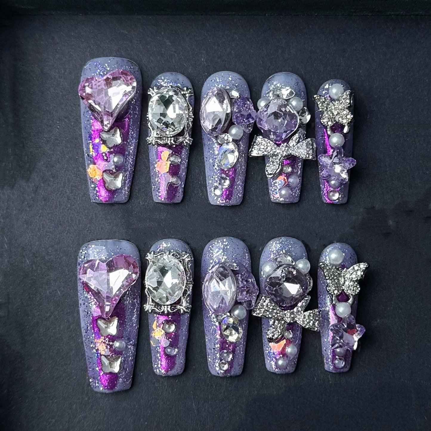 Royal Amethyst Crystal Glam Press On Nails Manicure press on artificial glue on faux reusable trendy nail