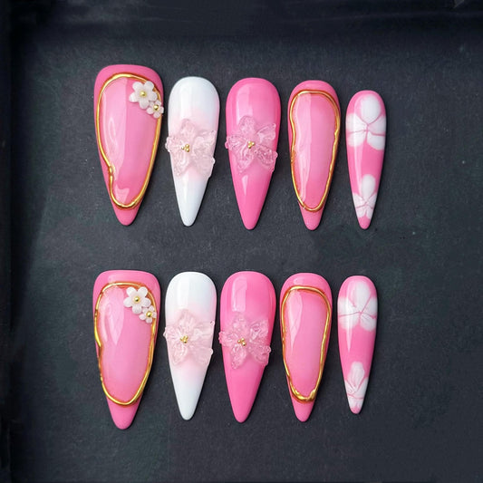 Blush Bloom Sakura Press On Nails Manicure press on artificial glue on faux reusable trendy nail