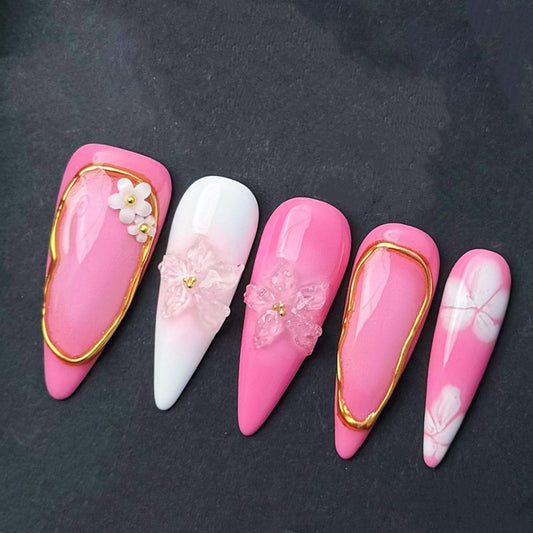 Blush Bloom Sakura Press On Nails Manicure press on artificial glue on faux reusable trendy nail
