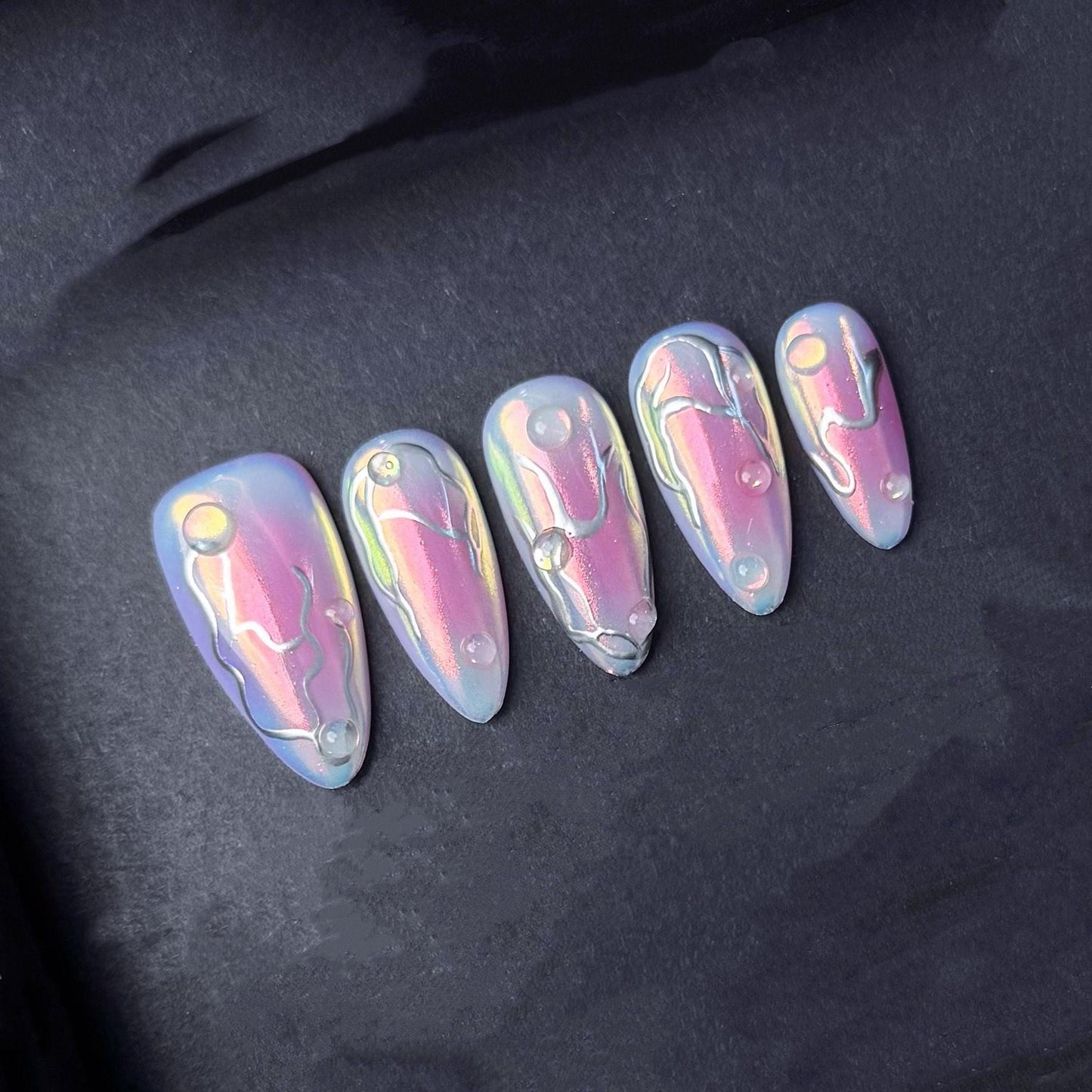 Iridescent Galaxy Drip Press On Nails Manicure press on artificial glue on faux reusable trendy nail
