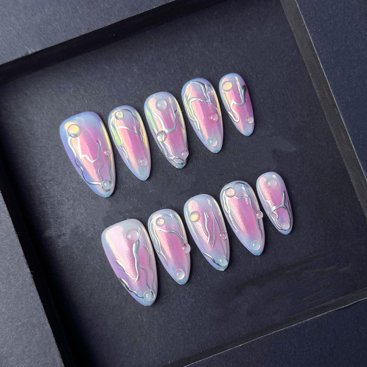 Iridescent Galaxy Drip Press On Nails Manicure press on artificial glue on faux reusable trendy nail