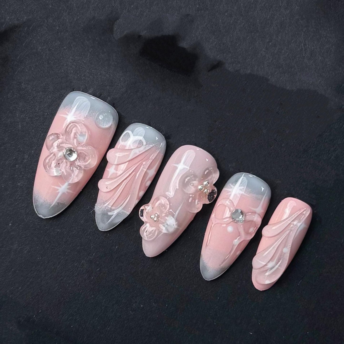 Blush Pink Pearl 3D Floral Press On Nails Manicure press on artificial glue on faux reusable trendy nail