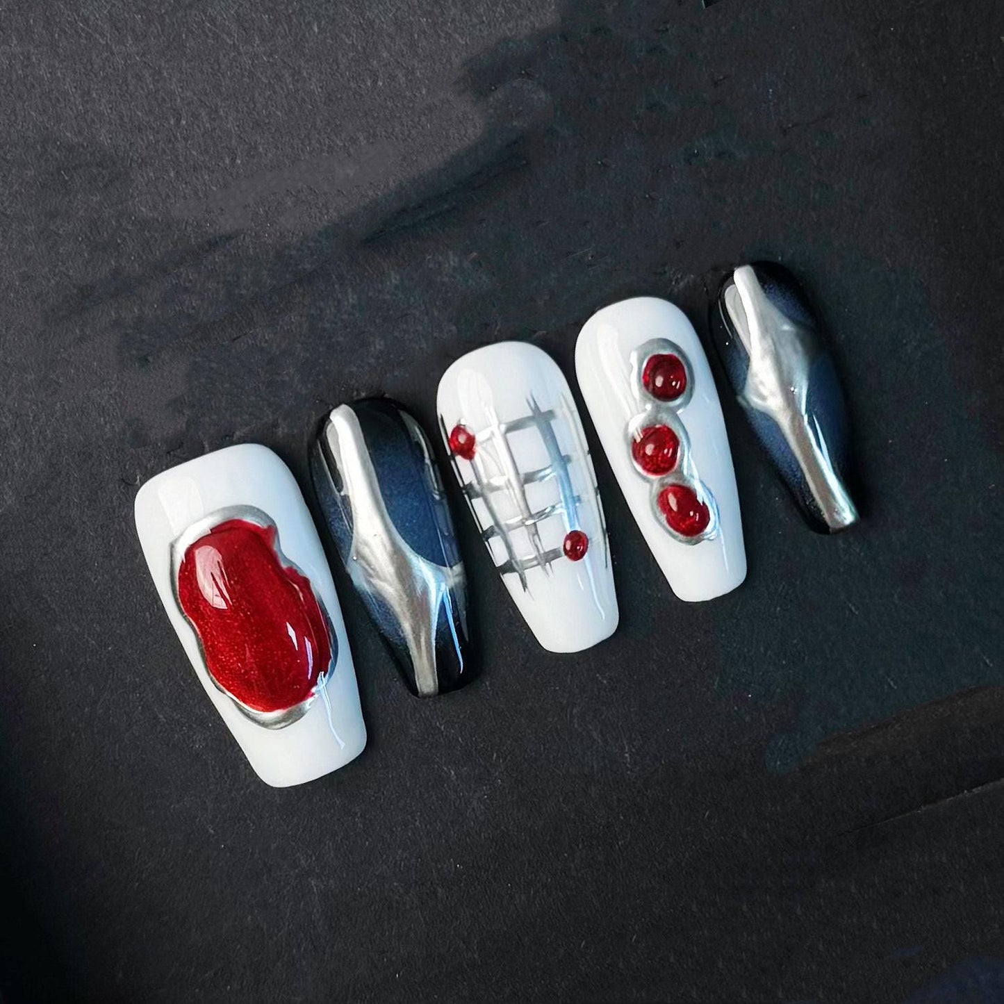 Cyber Heart Grid Press On Nails faux artificial glue on nails