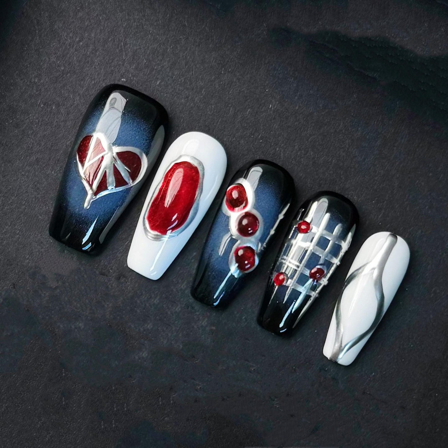 Cyber Heart Grid Press On Nails faux artificial glue on nails