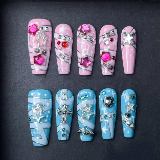 Star Power Punk Press On Nail Set Artificial reusable fake glue on faux manicure nails trendy art
