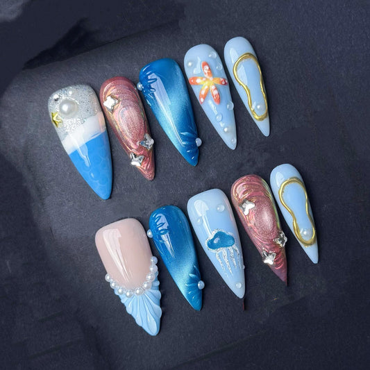 Ocean Fantasy Pearl Jellyfish Press On Nails