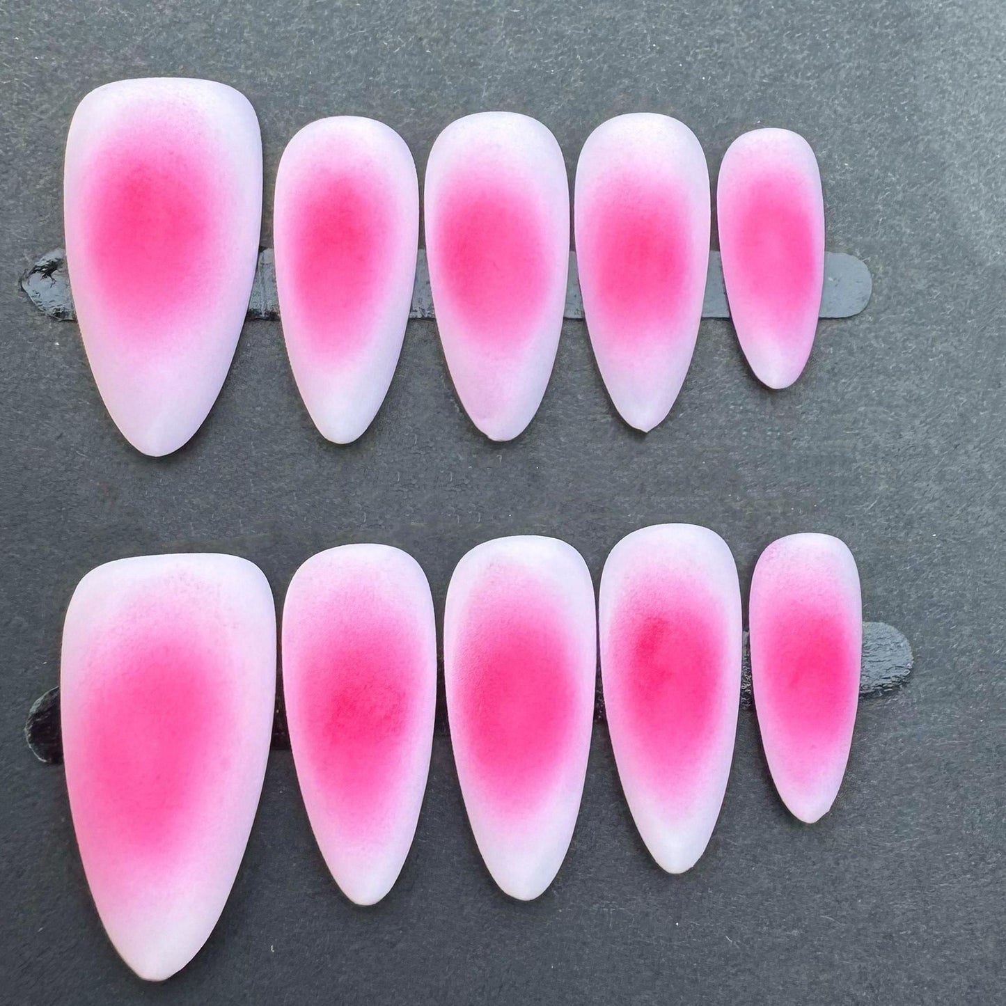 Soft Petal Pink Gradient Matte Press-On Nails. Artificial reusable fake glue on faux manicure nails trendy art.